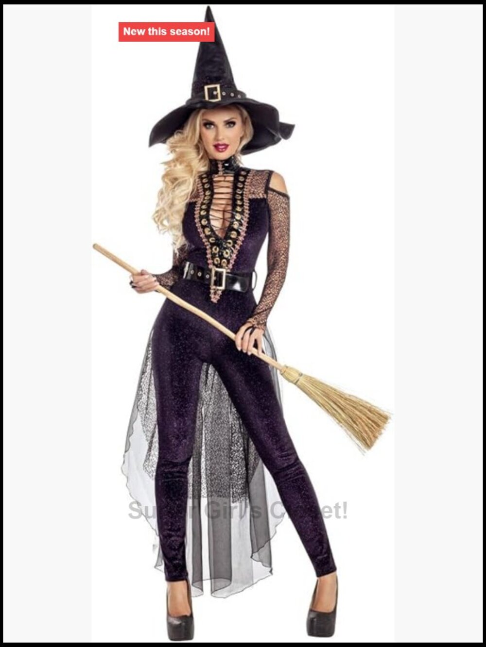Witch Costume with Bodysuit, Belt, Hat - Halloween Party Outfit
